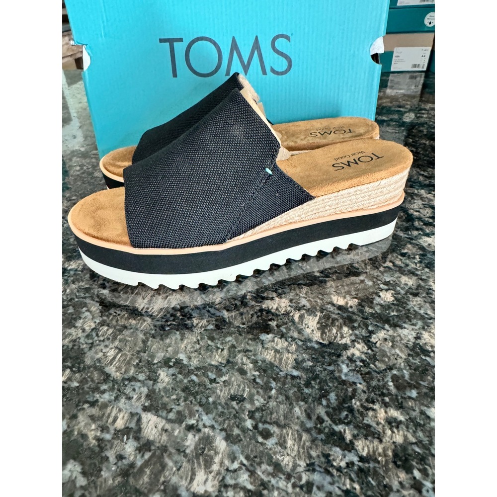 TOMS Diana Mule Black Heavy Canvas Platform Wedge Sandals 10019736 Womens 7.5